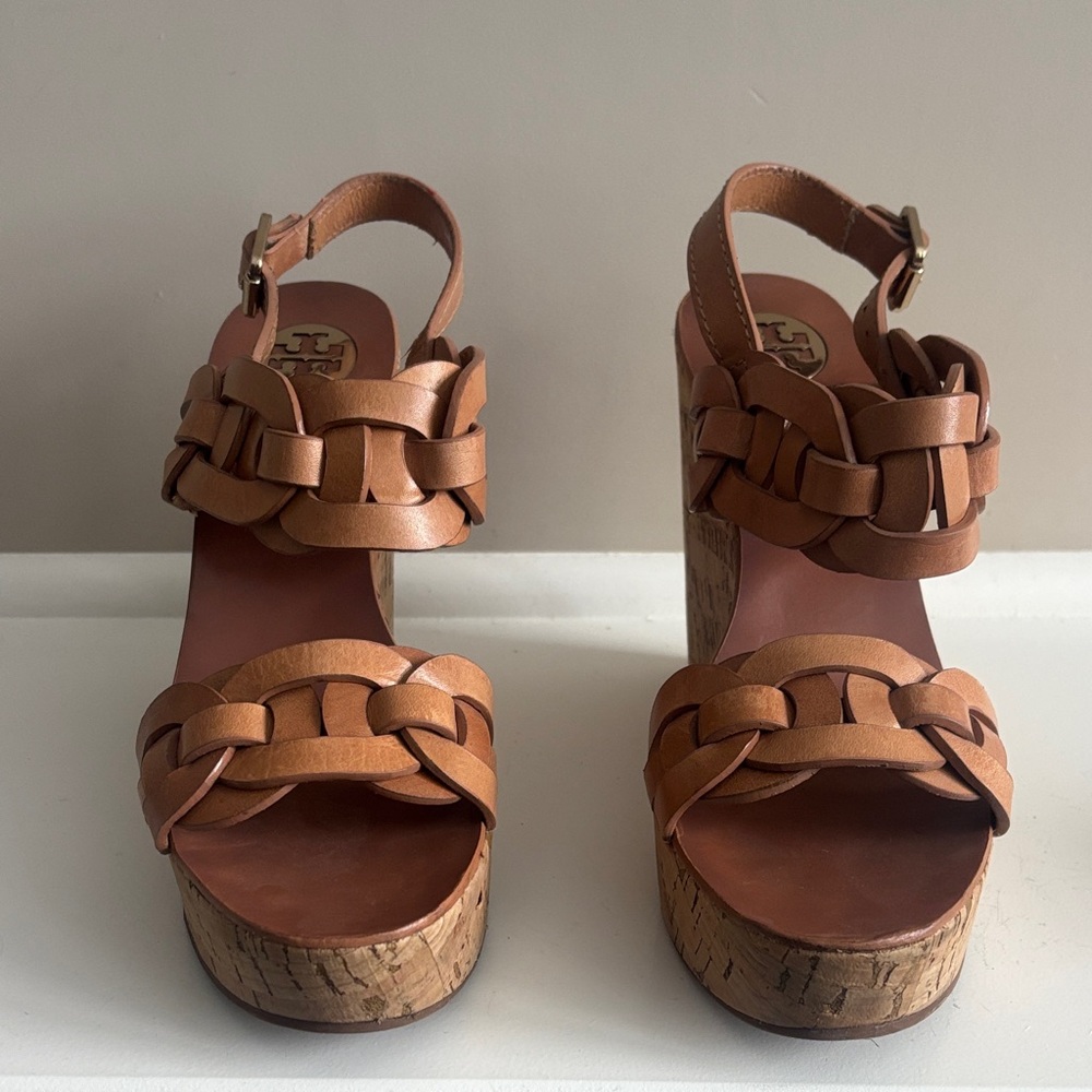 Tory Burch Tan Leather Platforms